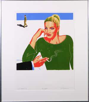 Leon Janssen - Houtsnede, Het gesprek - Ingelijst verkocht voor € 60!