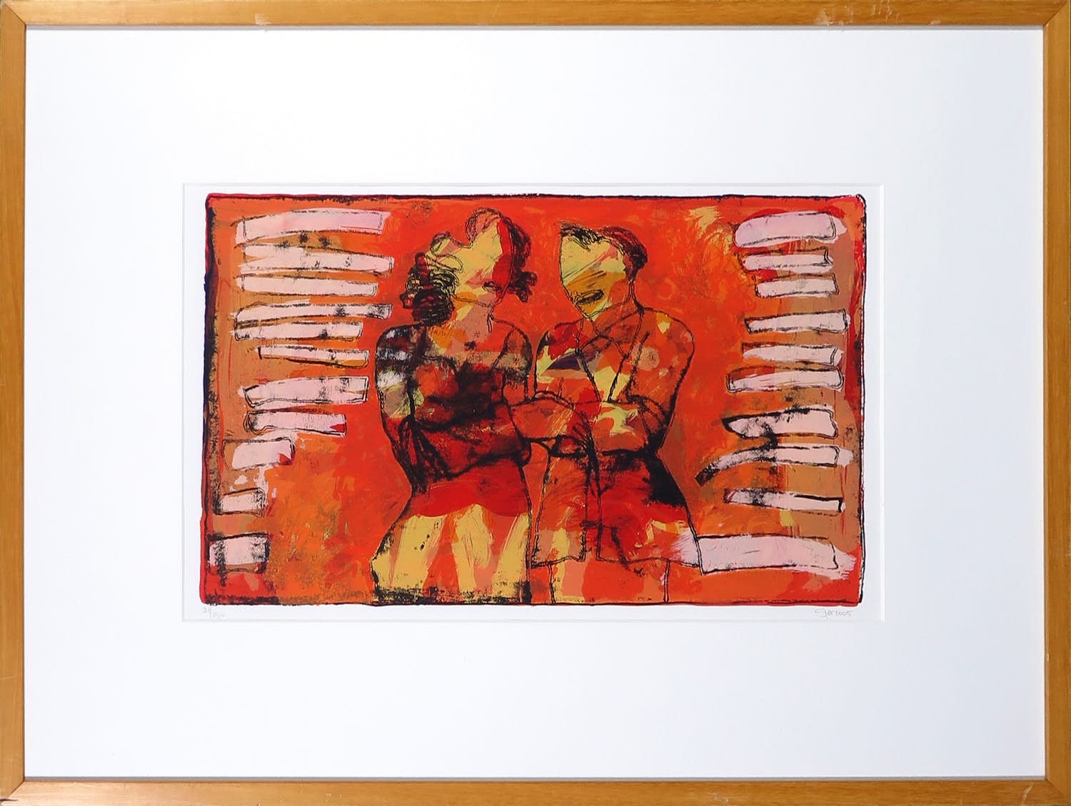 Sjer Jacobs - Zeefdruk, Man en vrouw - Ingelijst verkocht voor € 50!