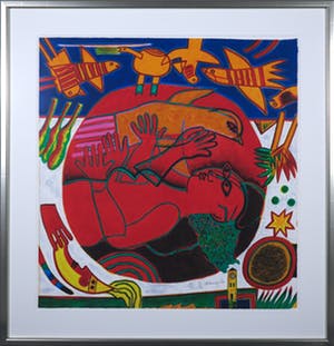 Corneille - Litho, Femme rouge et oiseau orange - Ingelijst (Groot) kopen? Bied vanaf 450!