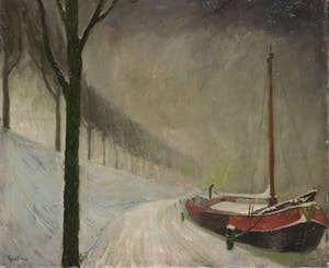 Klaas van den Erve - Olieverf op doek, Aangemeerde platbodem kopen? Bied vanaf 10!