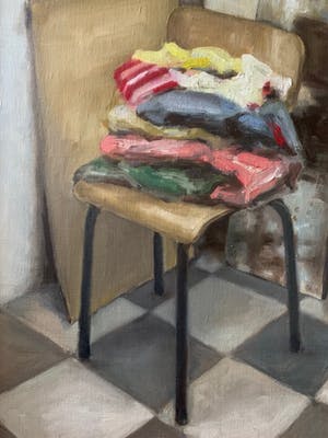 Niet of onleesbaar gesigneerd - Stilleven van stoel met kleren kopen? Bied vanaf 10!