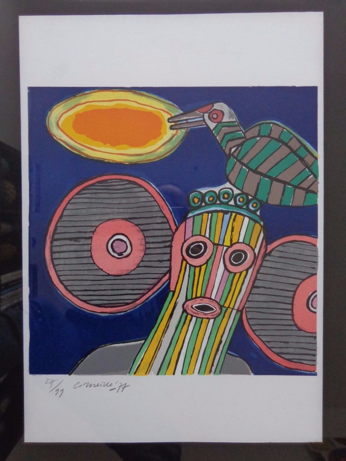 Corneille - KLEURRIJKE FIGUUR / KLEURLITHO / 77x57cm / KADER / SIG kopen? Bied vanaf 85!