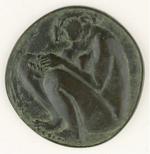 Adri van Rooijen - Bronzen penning: Gehurkt naakt, 1985 kopen? Bied vanaf 75!