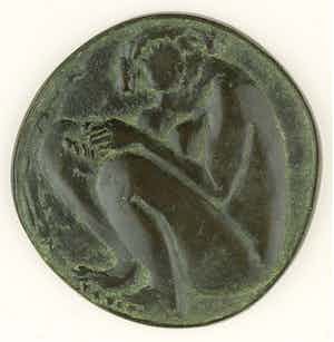 Adri van Rooijen - Bronzen penning: Gehurkt naakt, 1985 verkocht voor € 75!