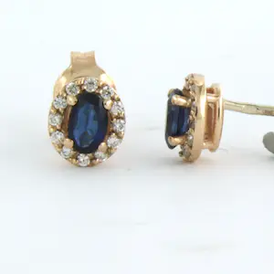 14k rose gouden entourage oorknoppen bezet met robijn en diamant 0.13 ct kopen? Bied vanaf 210!