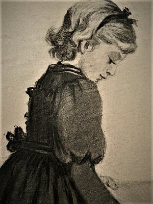 Niet of onleesbaar gesigneerd - Magnifieke rond 1900 gemaakte Houtskooltekening "Meisje leest boek" gesigneerd kopen? Bied vanaf 1!