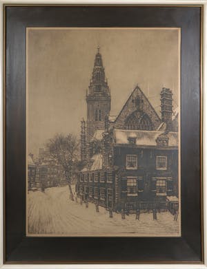 Cornelis Brandenburg - Ets, Oude Kerk te Amsterdam - Ingelijst kopen? Bied vanaf 70!