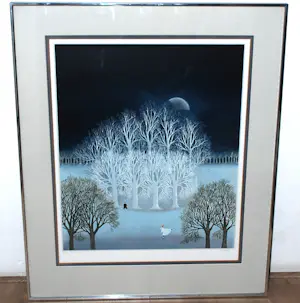 Ilona Schmit - Schaatsers in maanlicht - mooi ingelijst 86x71 cm - kopen? Bied vanaf 150!