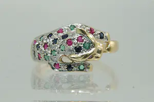 31 - Fraaie 14 Krt gouden panter-ring met 8kant geslepen diamant kopen? Bied vanaf 90!