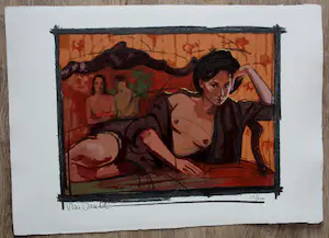 Nico Vrielink - Zeefdruk: Les seins aux fleurs rouges kopen? Bied vanaf 125!