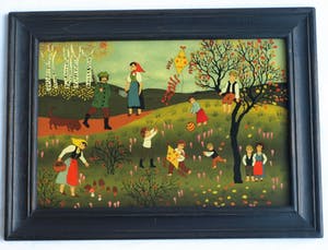 Renate Koblinger-Drobar - Achterglasschildering , De Vlieger – gesigneerd & ingelijst – ca 1980 kopen? Bied vanaf 40!