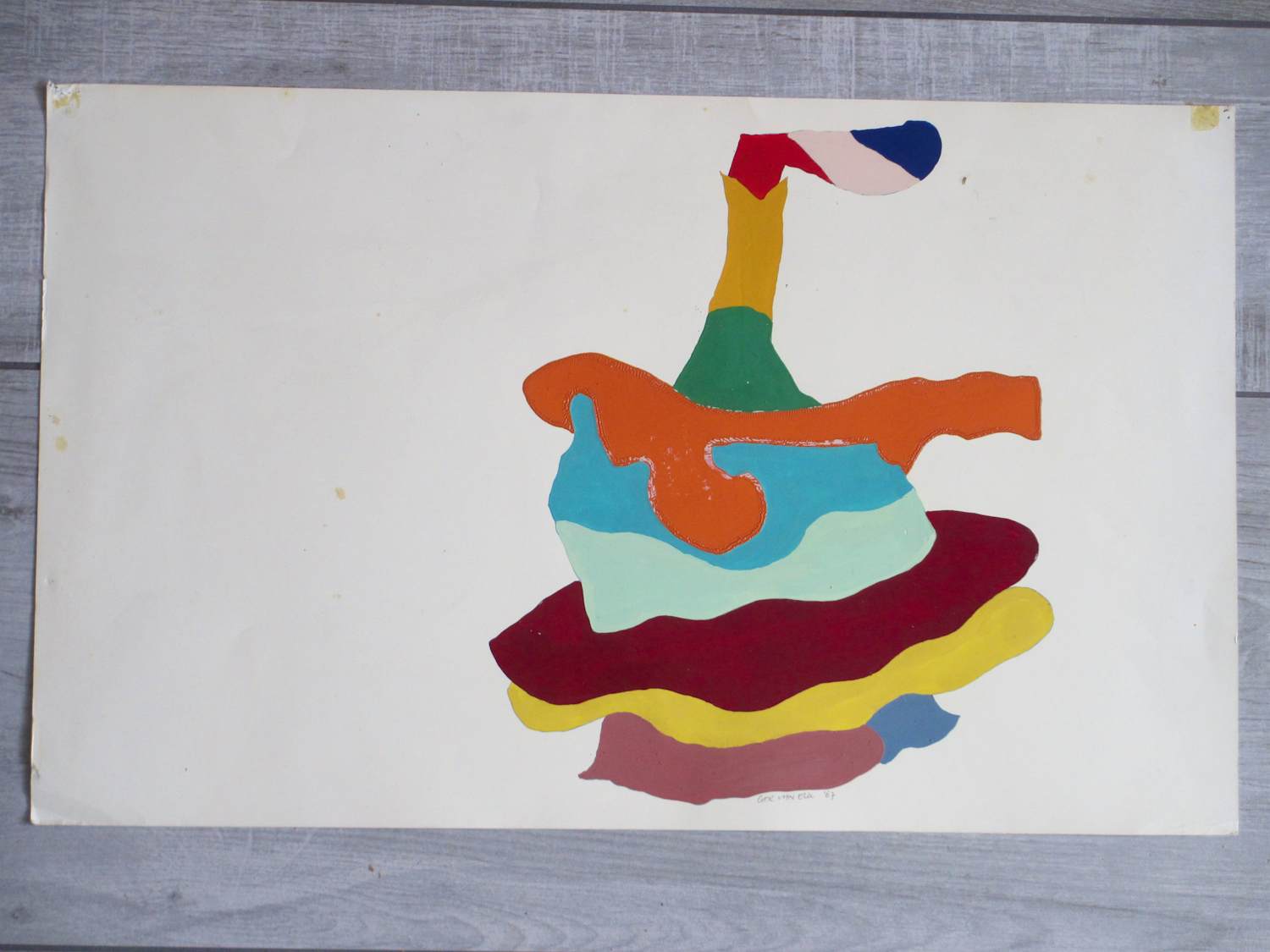 Ger van Elk - Abstracte kleurencompositie - Gouache verkocht voor € 225!