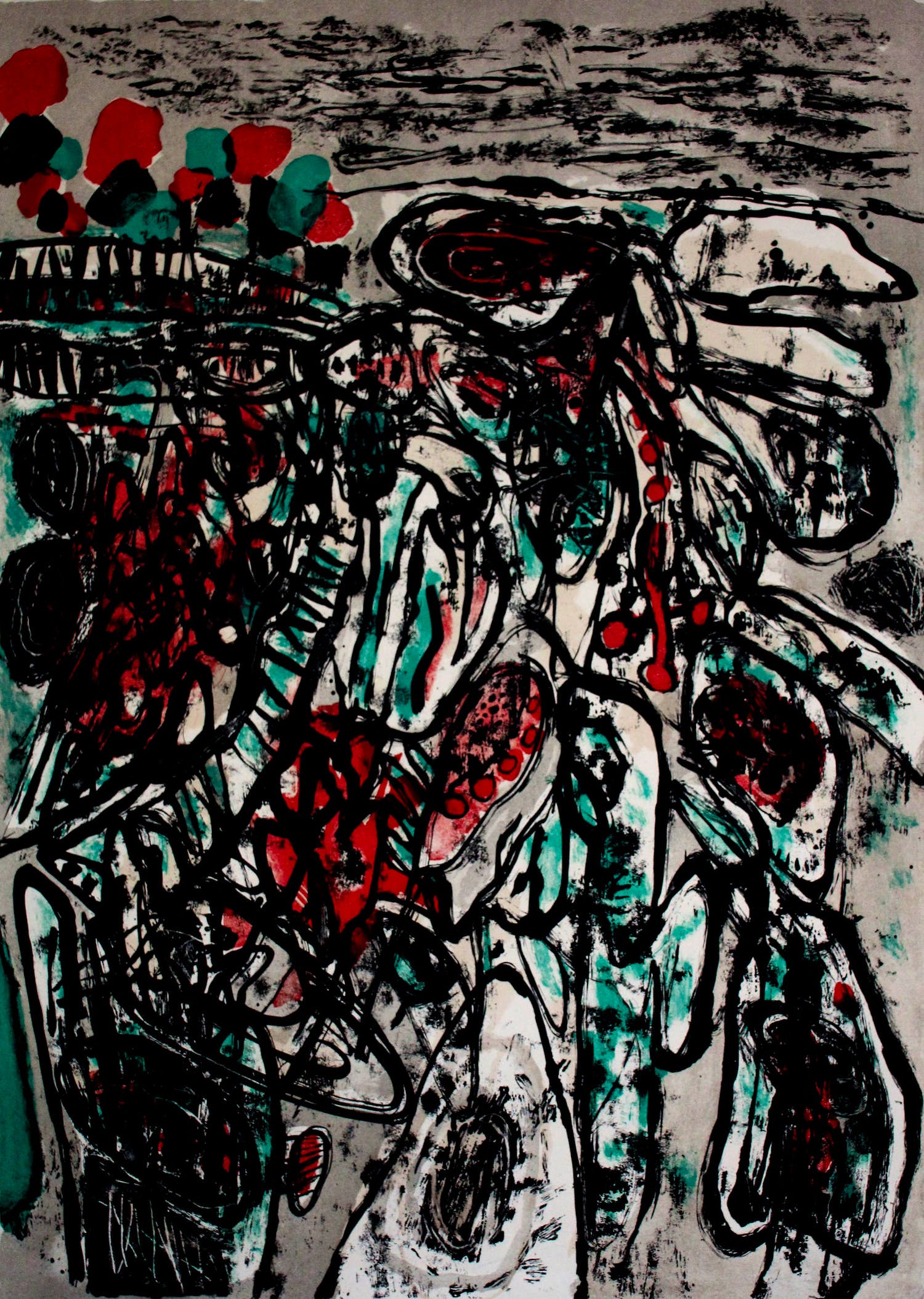 Corneille - Kleuren litho: Le soleil rouge - 1963 verkocht voor € 425!