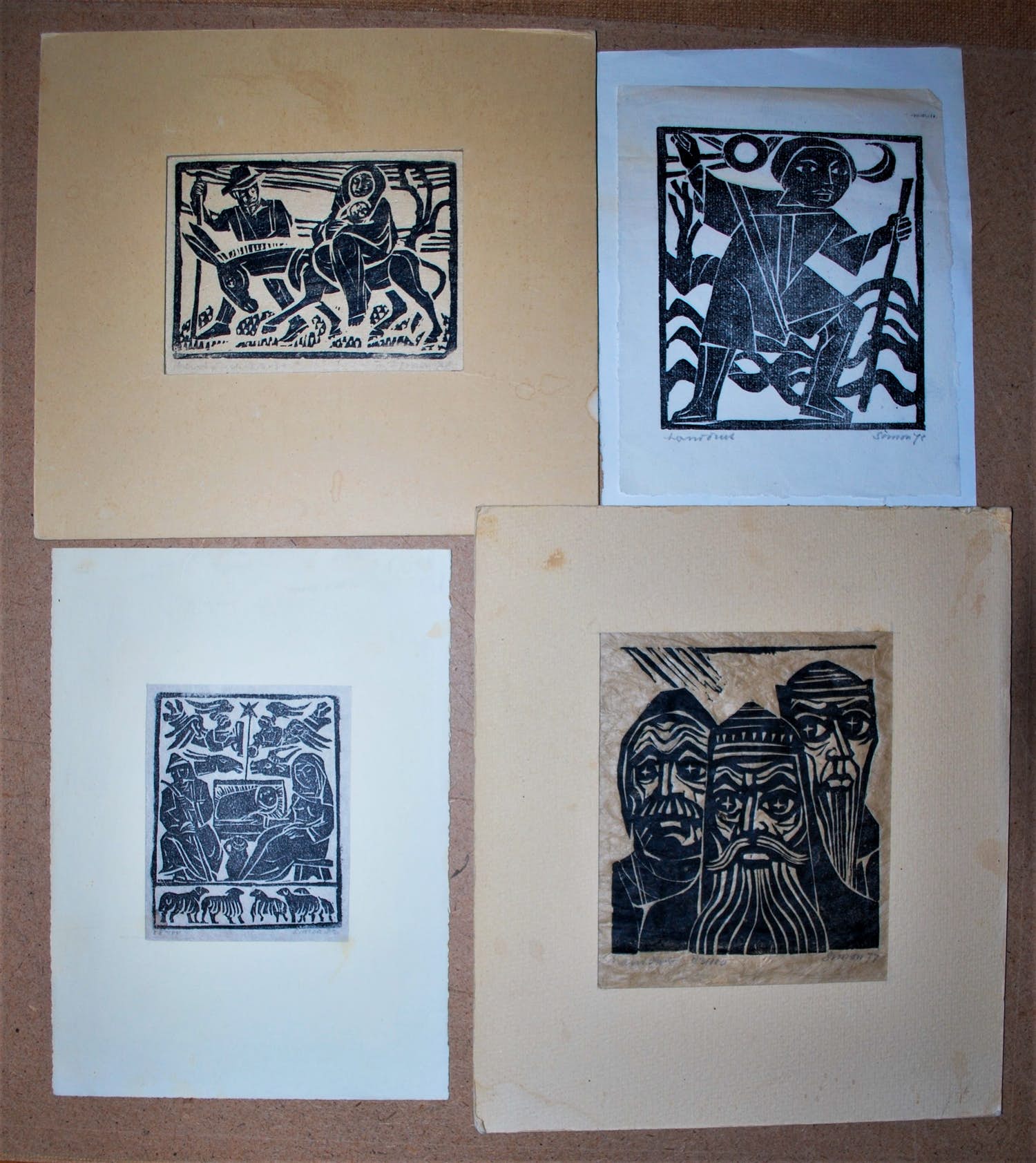 J.B. Lambert Simon - 4 houtsnedes van Bijbelse Kersttaferelen en een persoonlijke Nieuwjaarsgroet verkocht voor € 50!