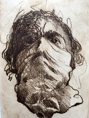 Ronald Tolman - handgesigneerde ets - 'Zelfportret met masker' - 1980 (ZEER KLEINE OPLAGE) kopen? Bied vanaf 150!