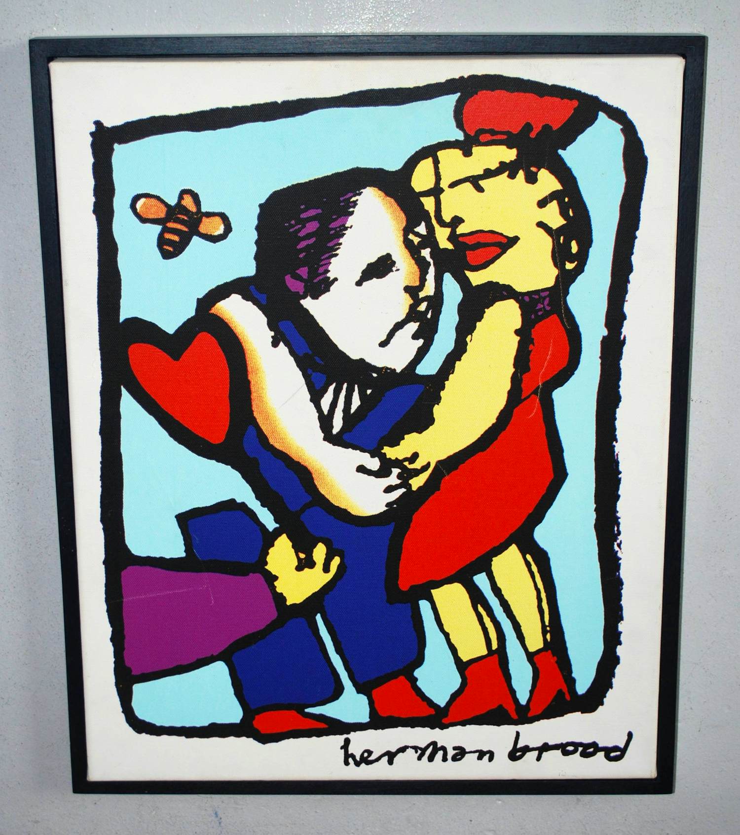 Herman Brood - " Love You " - ingelijste zeefdruk op canvas spieraam & 4 boeken verkocht voor € 100!