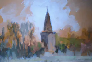 Theo Swagemakers - dorpsgezicht met kerk kopen? Bied vanaf 120!
