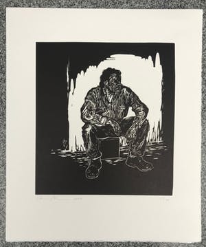 Stijn Peeters - Linosnede - 2006 - 'De zittende man' - 15/20 kopen? Bied vanaf 55!