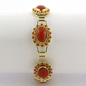 14k geel gouden armband bezet met koraal - 20 cm lang - 18.6 gram kopen? Bied vanaf 1400!