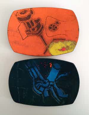 Niet of onleesbaar gesigneerd - Richard Braun, jaren '60 schalen, email, kunstwerkjes verkocht voor € 1!