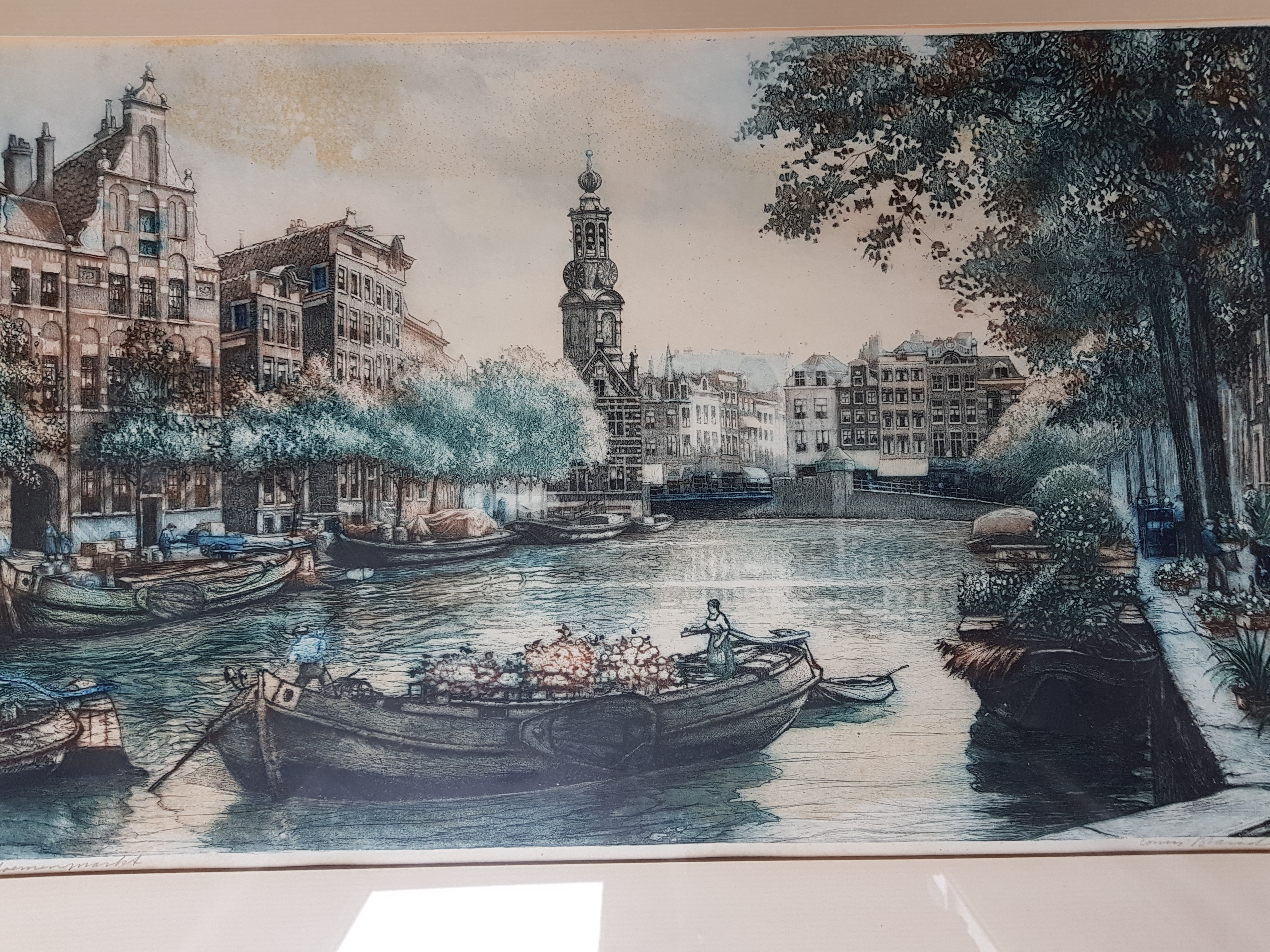 Cornelis Brandenburg - kleurenets - Bloemenmarkt, getiteld en gesigneerd verkocht voor € 1!