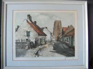 Roger Hebbelinck - Mooie ets/vermoedelijk stad Mechelen. verkocht voor € 35!