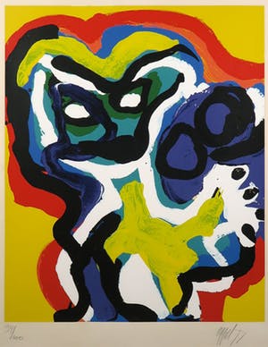 Karel Appel - Zeedruk, Yellow flower head - Ingelijst kopen? Bied vanaf 800!