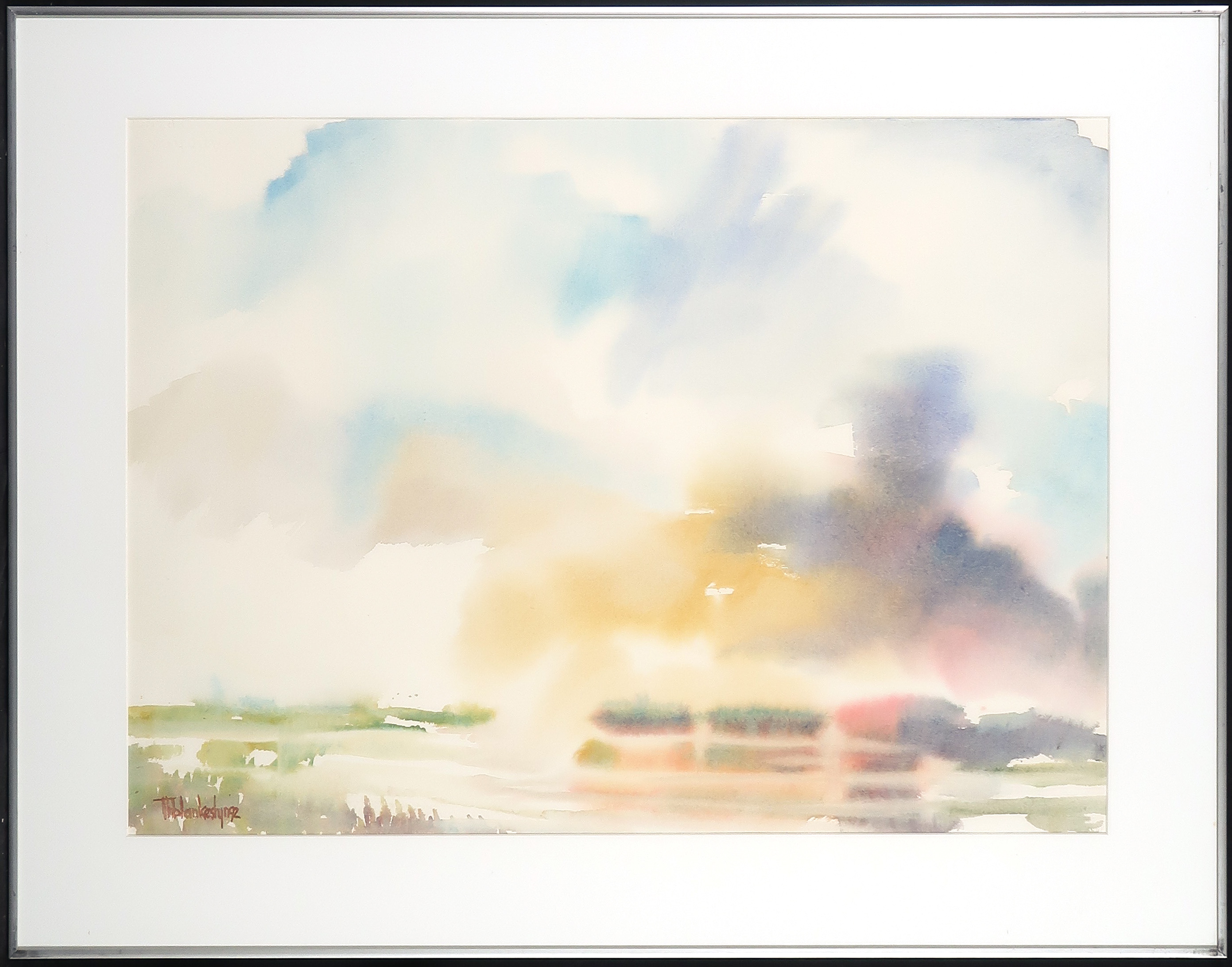 Theo Blankestijn - Aquarel, Rietkragen in het gouden licht - Ingelijst kopen? Bied vanaf 20!