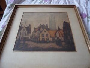 Alfred van Neste - Kleuren ets,straatje te Brugge kopen? Bied vanaf 15!