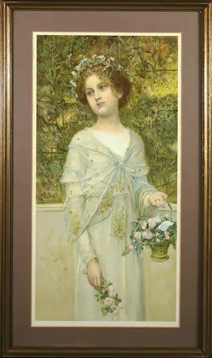 Niet of onleesbaar gesigneerd - Lot van twee litho's, Meisje met bloemen en dame met koffie - Ingelijst kopen? Bied vanaf 1!