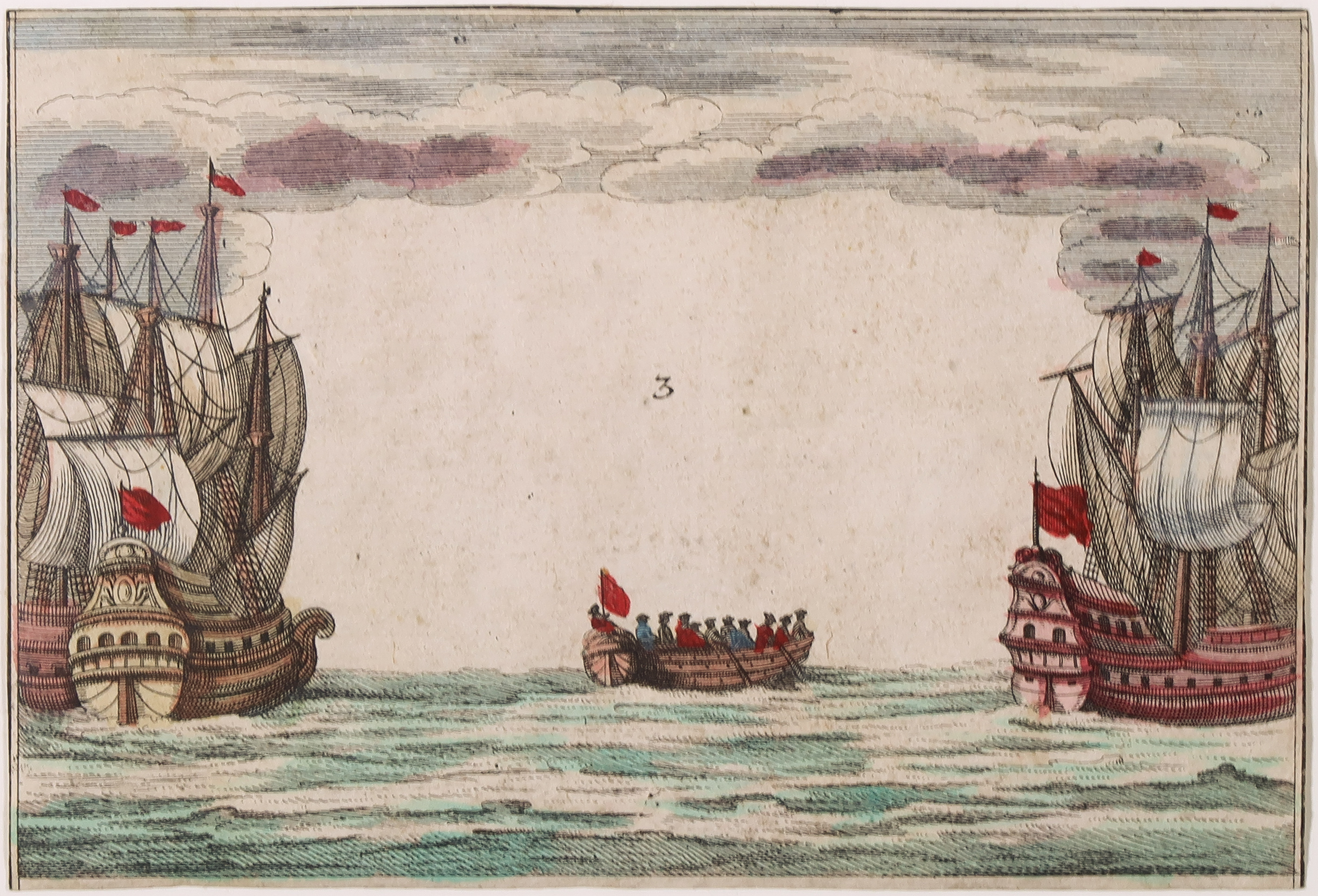 Niet of onleesbaar gesigneerd - Drie handgekleurde gravures, Schepen 1, 2, 3 kopen? Bied vanaf 1!