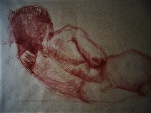 Niet of onleesbaar gesigneerd - Gesigneerde 19e Eeuwse RoodKrijt tekening "Liggend Naakt" kopen? Bied vanaf 10!