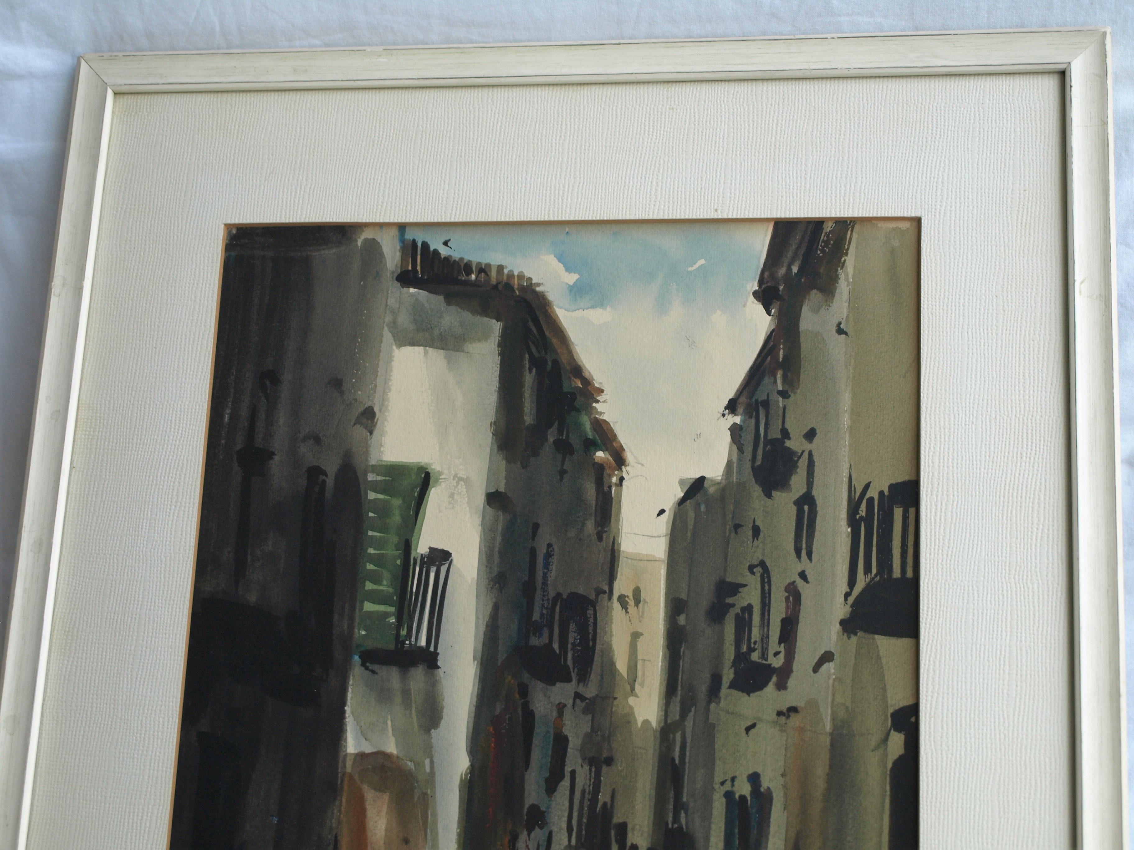 Niet of onleesbaar gesigneerd - Europese School - Aquarel – Straatje – gesigneerd & ingelijst  kopen? Bied vanaf 1!