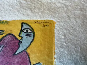 Corneille - “ titel onbekend” wij noemen hem :vogel vliegt naar de maan . Mooi ingelijst kopen? Bied vanaf 1250!