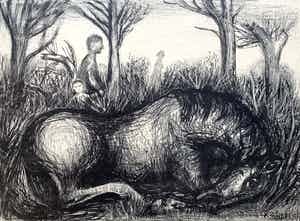 Kees Andrea - lithografie - 'Gewond paard' - 1949 verkocht voor € 75!