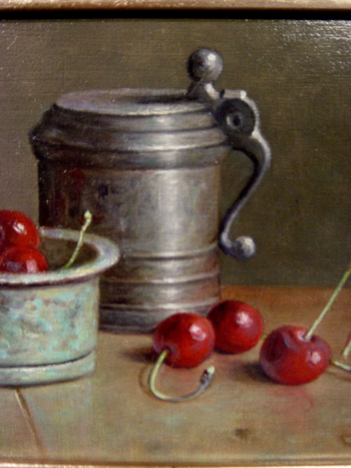 Hans Habraken - Stilleven met groene schaal, tinnen kan en kersen kopen? Bied vanaf 280!