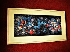Niet of onleesbaar gesigneerd - Jaren 50 Abstract Expressionistische Collage "Red in Blue" GROOT! kopen? Bied vanaf 1!