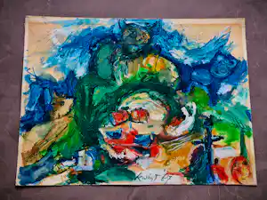Steven Kwint - in 1967 expressionistisch geschilderde gemengde techniek "Ghosts from the past" verkocht voor € 87!