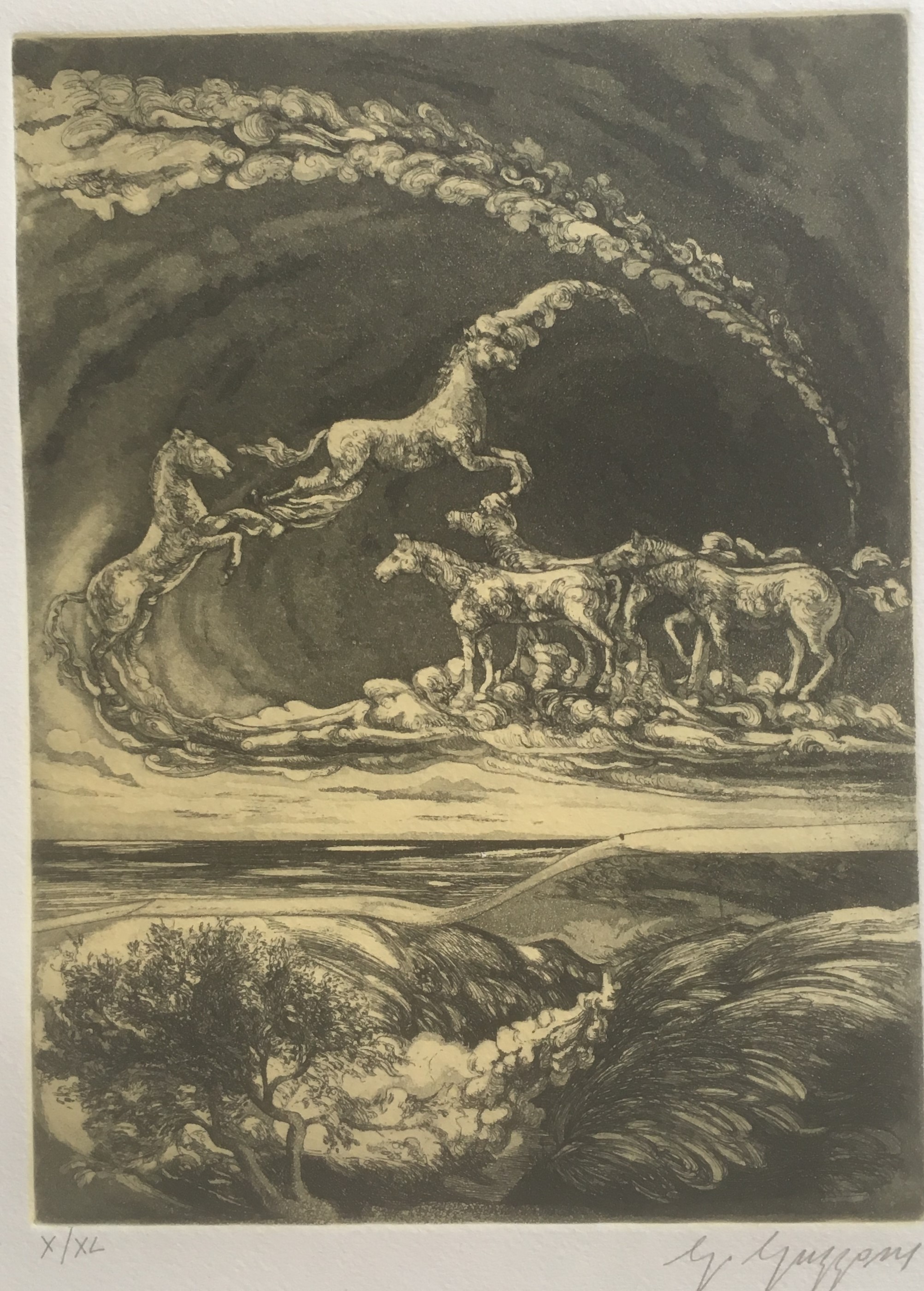 Niet of onleesbaar gesigneerd - Ets met paarden hemelvaart kopen? Bied vanaf 1!