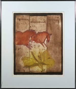 Sam Parabirsingh - Ets, Paarden met gebladerte - ingelijst kopen? Bied vanaf 1!