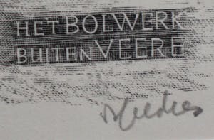 Dirk van Gelder - Houtgravure: Het Bolwerk buiten, Veere - 1952 kopen? Bied vanaf 49!