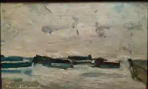 Koos Stikvoort - Riviergezicht met boten verkocht voor € 175!