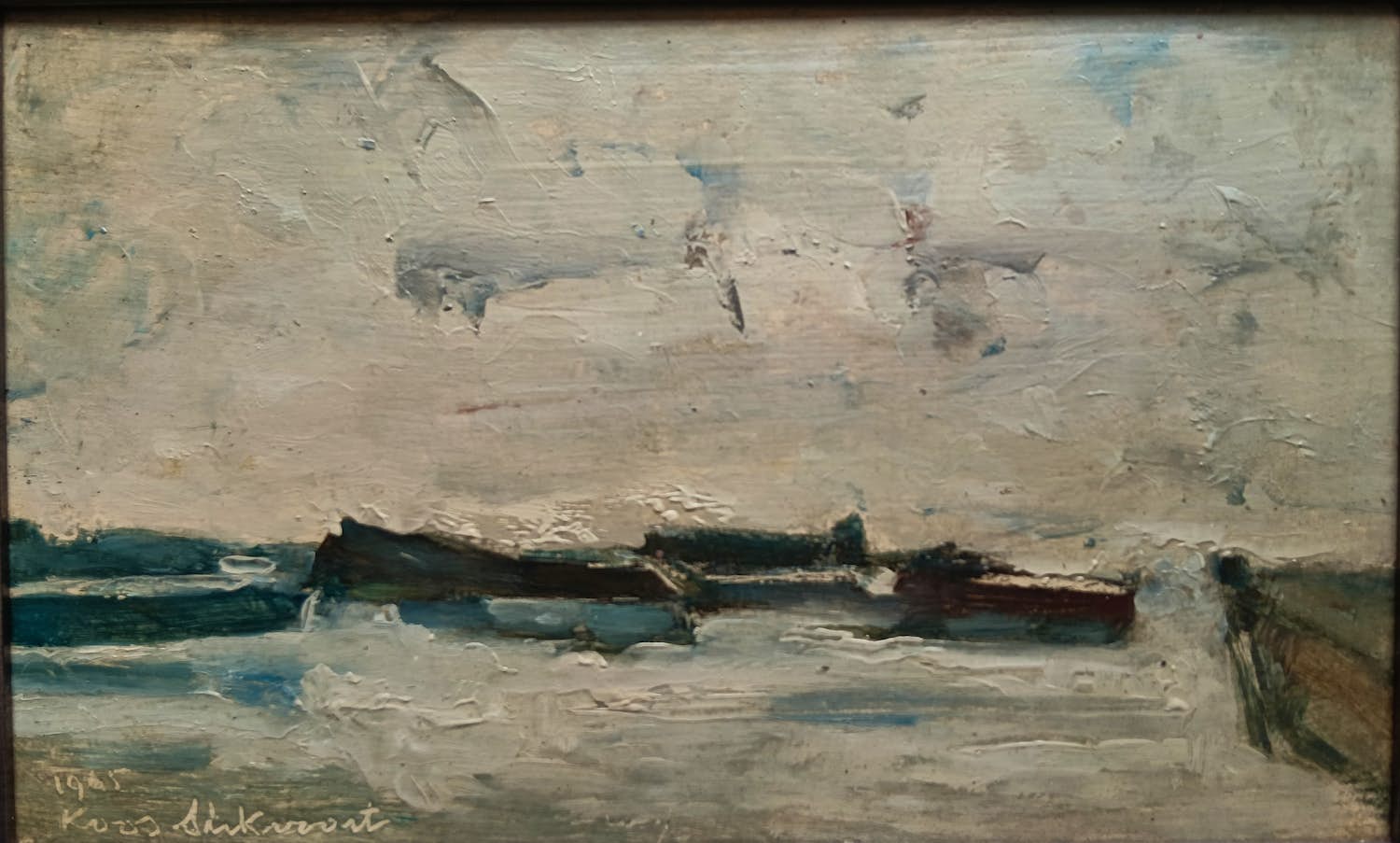 Koos Stikvoort - Riviergezicht met boten kopen? Bied vanaf 175!