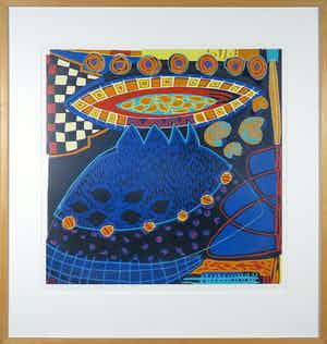 Diana van Hal - Linosnede, So many ways to catch fish 8 - Ingelijst verkocht voor € 40!