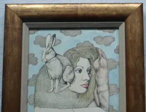 Henny van Diest - Ingelijst, Gemengde techniek, Vrouw met Konijn – Lijst, 39 x 34 cm - 1980 kopen? Bied vanaf 70!