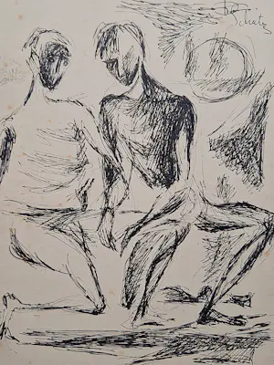 Buy Leo Schatz - Originele jaren 60 oost-indische inkt tekening "man en vrouw" gesigneerd? Bid from 48!