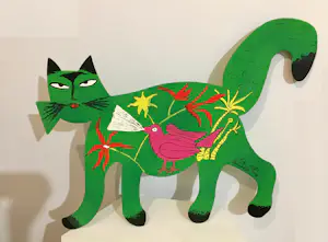 Corneille - Chat vert avec Oiseau metal sculpture kopen? Bied vanaf 590!