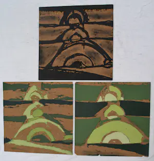 Fon Klement - 3-Luik van de hardboard ‘blokken’ van de boardsnede ‘Affinité’ – ca. 1970 kopen? Bied vanaf 100!