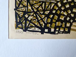 Gras Heyen - Grote jaren 50 handgekleurde Linosnede 'le Messager' - potloodgesigneerd kopen? Bied vanaf 35!