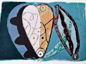 Piet Warffemius - Grote, in 1991 gemaakte kleuren lithografie "Latmul" beperkte oplage (38/60) kopen? Bied vanaf 50!